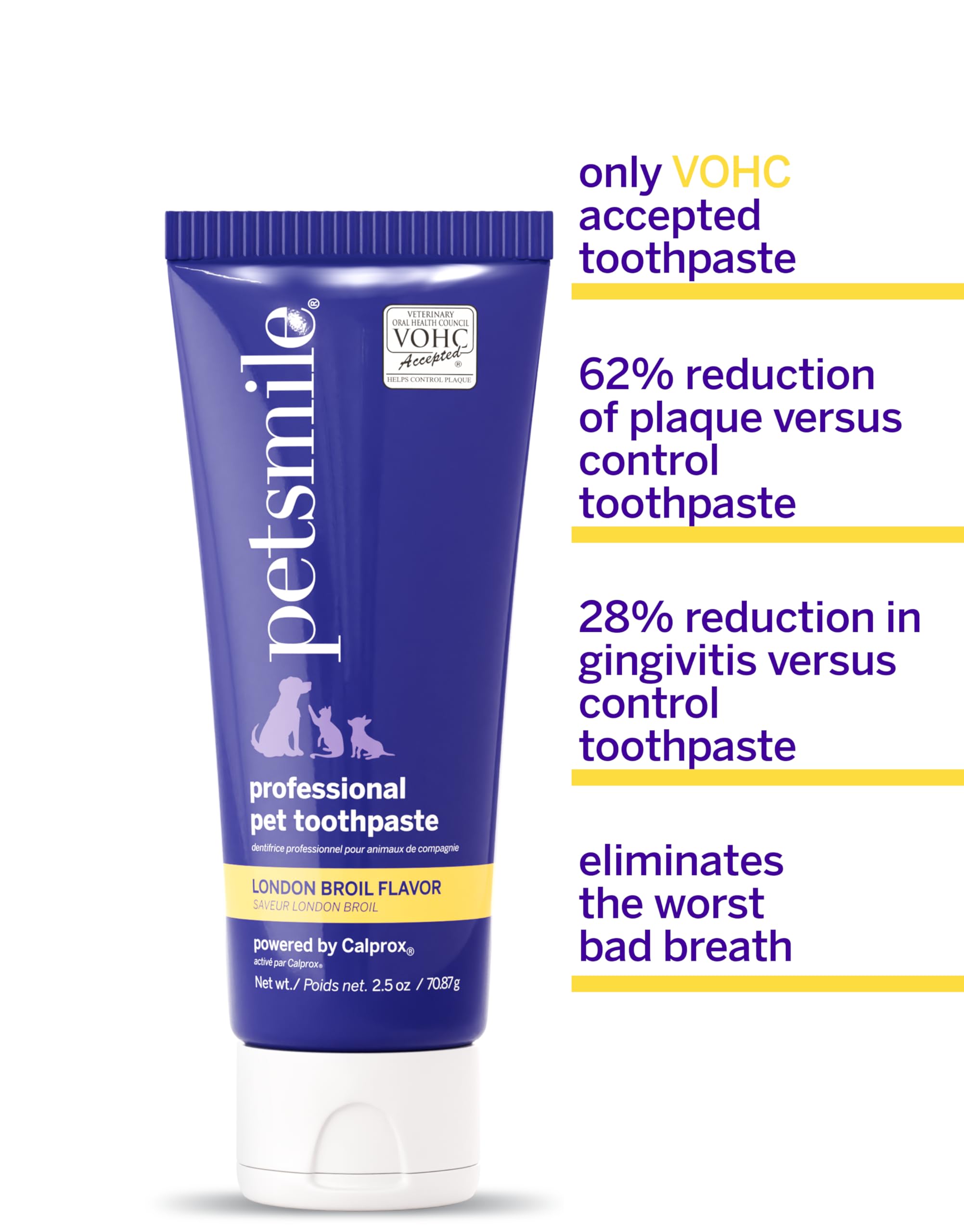 Petsmile Pro pet licking action image suggests flavor-friendly, passive application