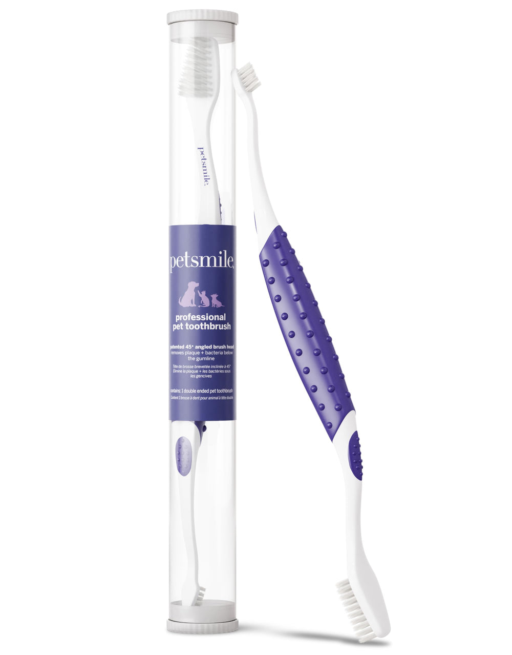 Petsmile professional toothbrush angled-head cleans debris and bacteria for healthier gums.