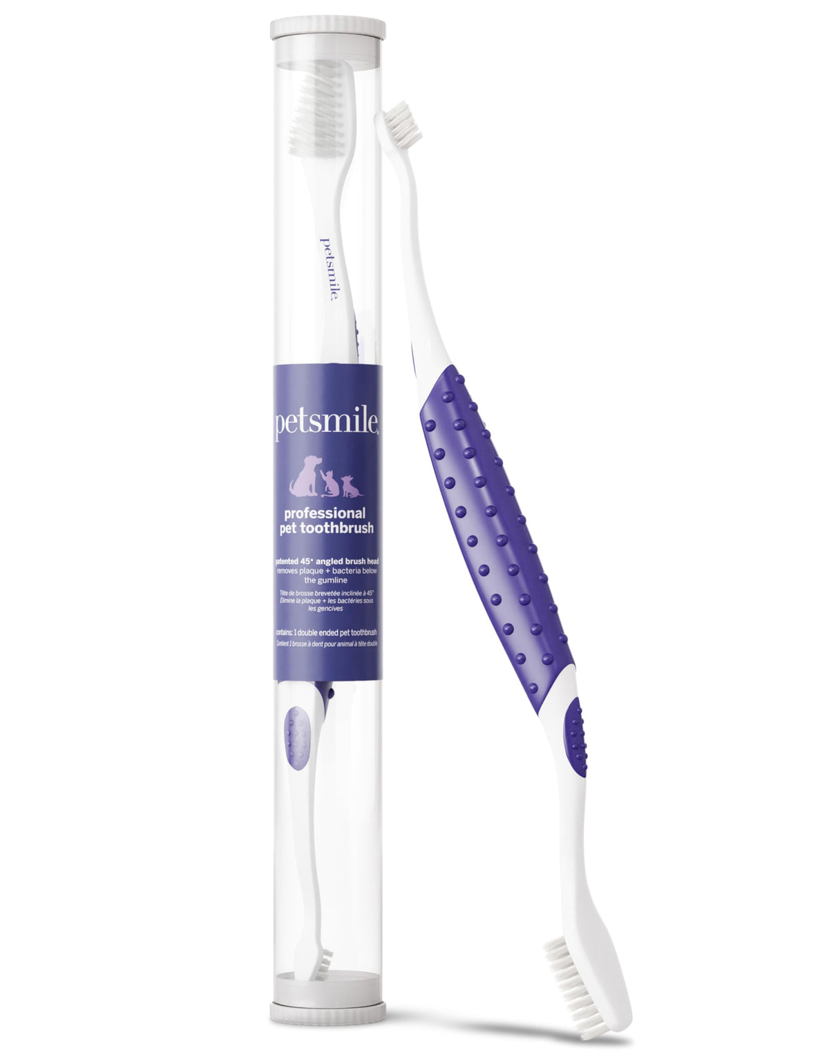 Petsmile professional toothbrush angled-head cleans debris and bacteria for healthier gums.