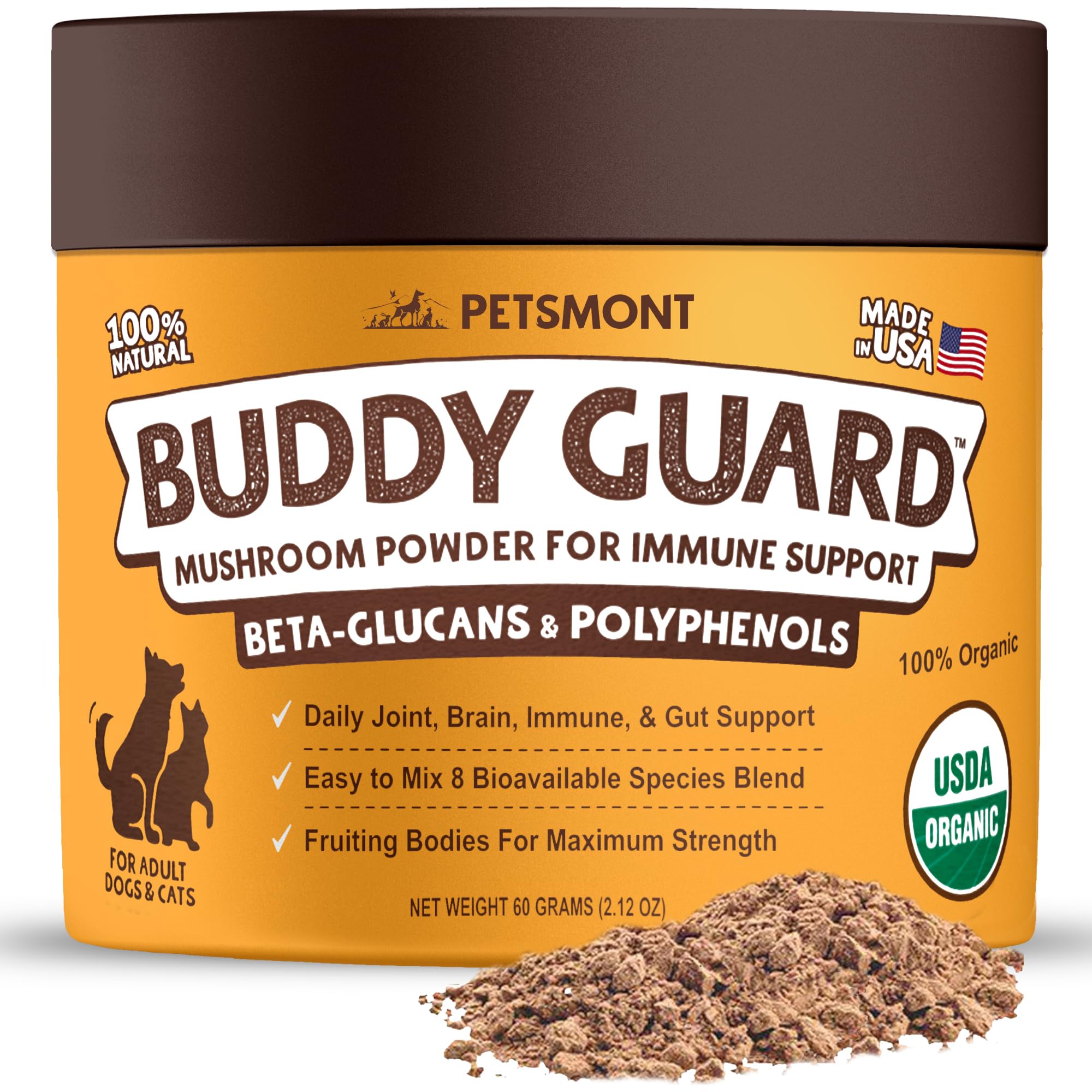 Petsmont Buddy Guard bottle front highlighting immune and skin support