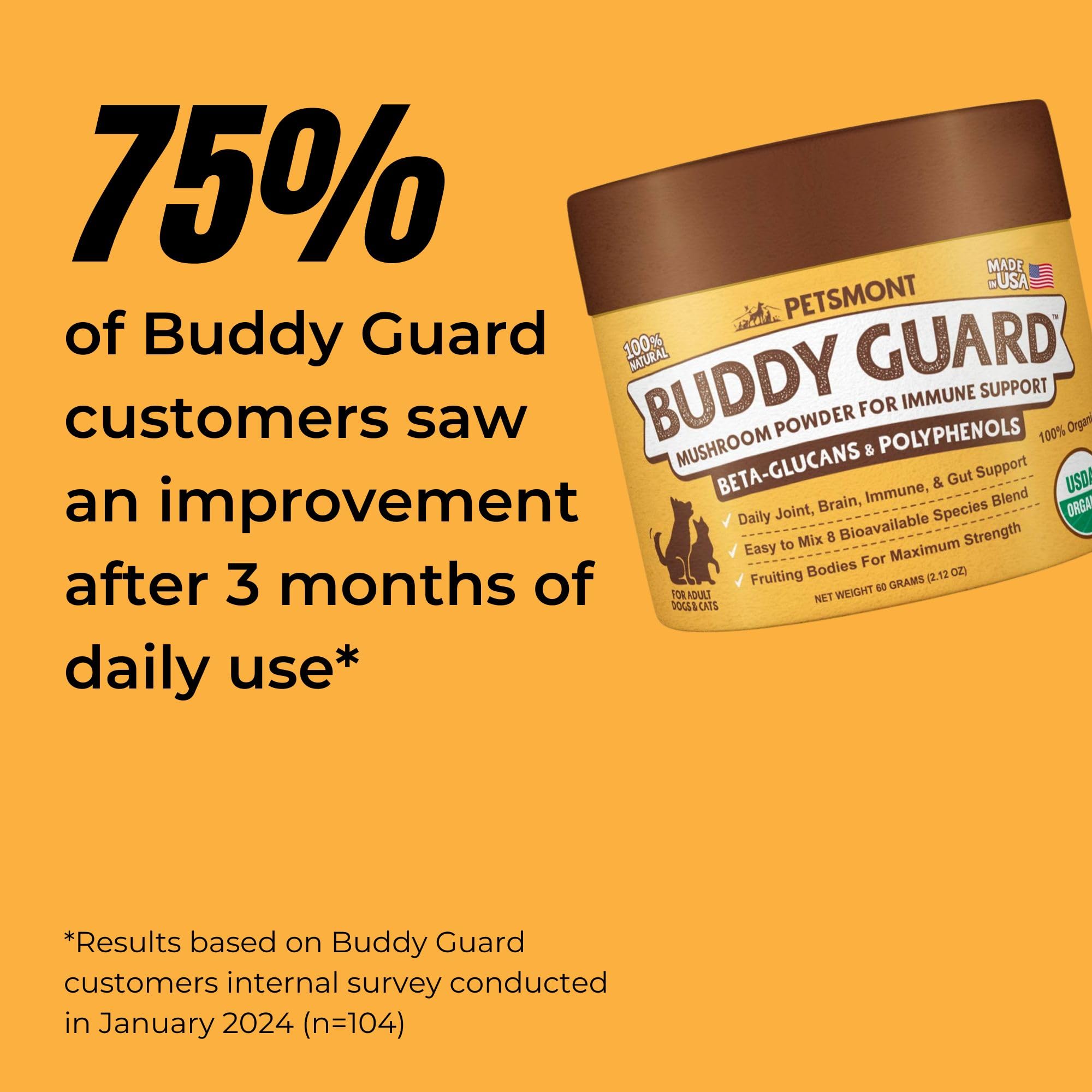 Petsmont Buddy Guard turkey-tail mushroom close-up emphasizes immune support