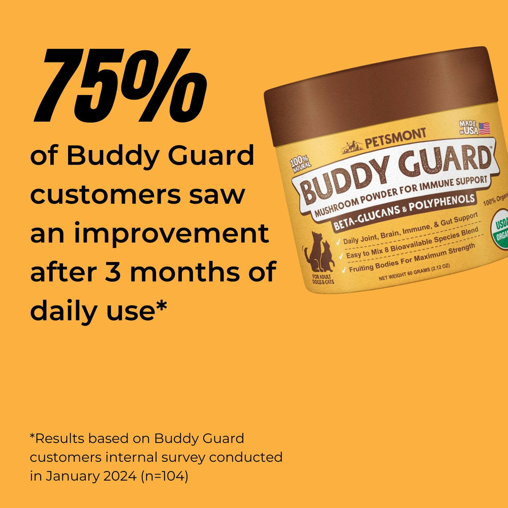 Petsmont Buddy Guard turkey-tail mushroom close-up emphasizes immune support