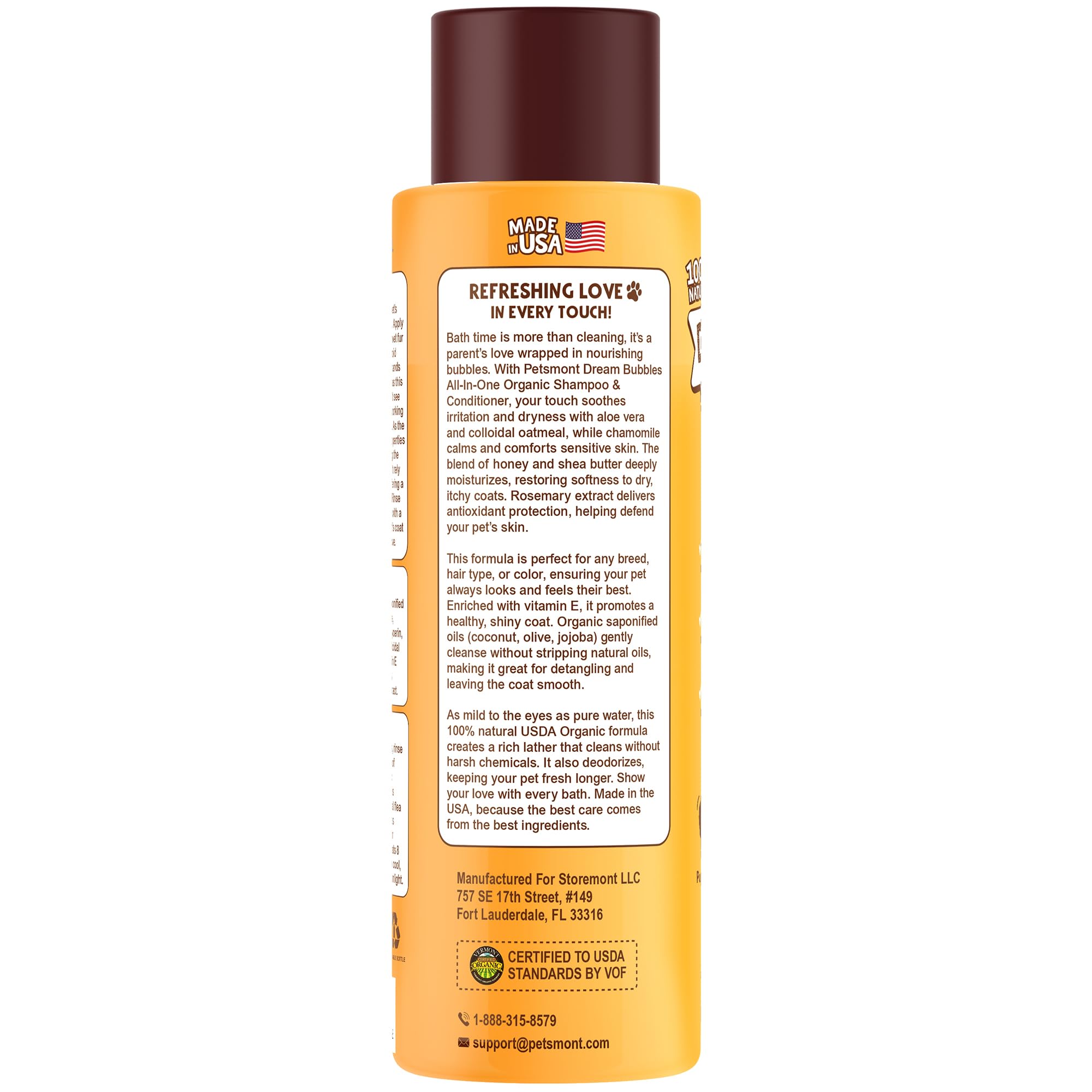 Petsmont Dream Bubbles fragrance-free formula close-up emphasizes safe-scent grooming.
