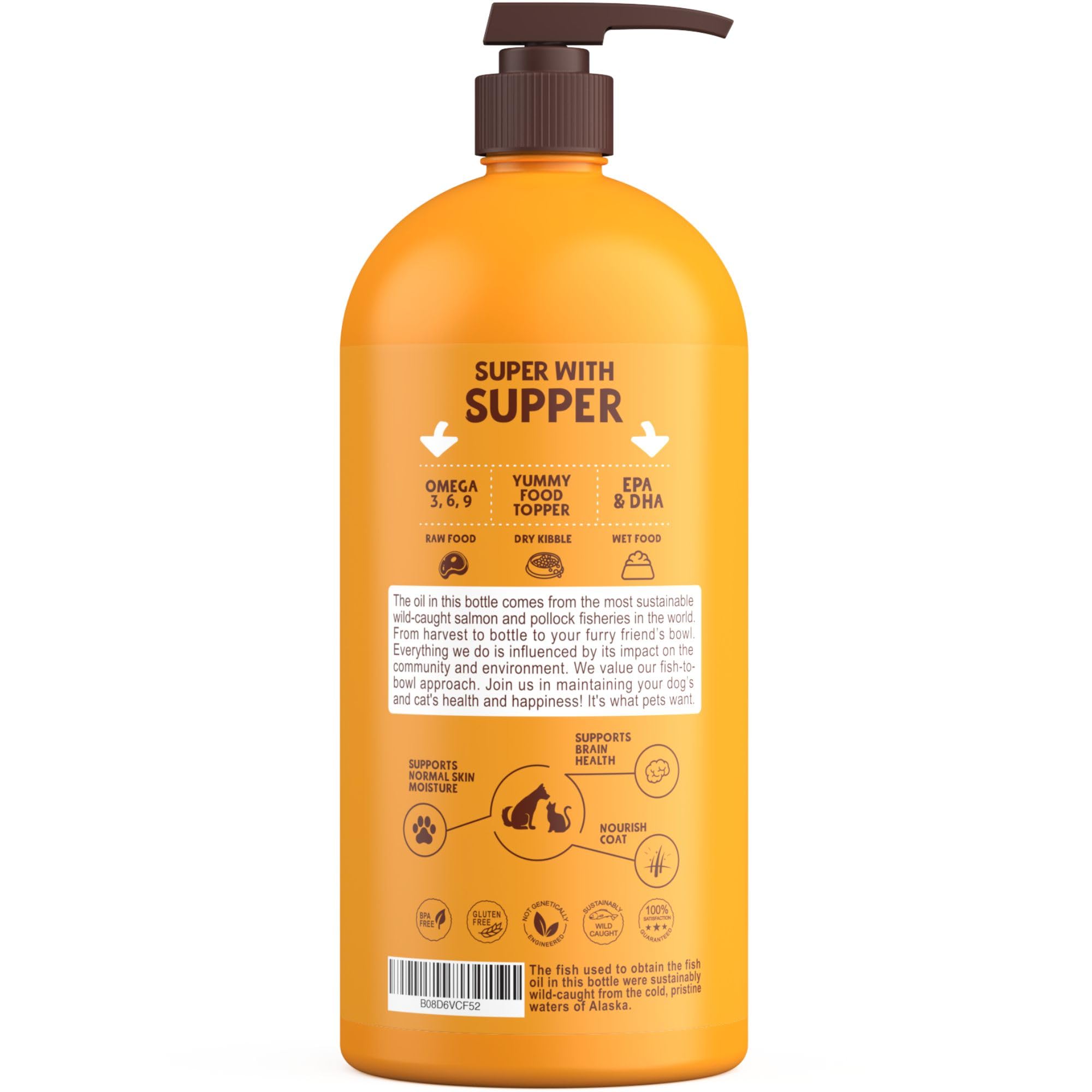 Petsmont Omega Love+ oil being poured into dog food to support joint comfort.