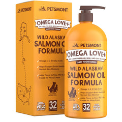 Petsmont Omega Love+ us-made seal on bottle indicating quality and traceability.
