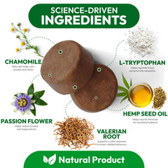 Petsology Hemp Calming Chews dog label closeup emphasizes premium natural ingredients for healthy relaxation.