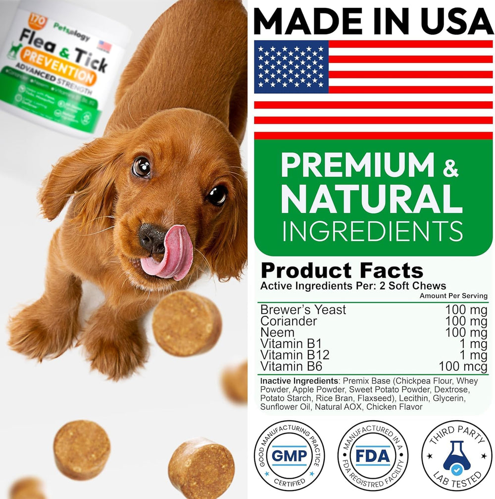 Petsology natural ingredients highlighted on chews for safer protection.