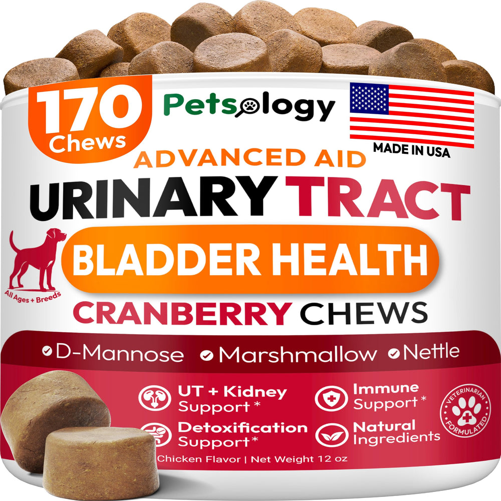 Petsology gomitas de arándano para perro, apoyo a la salud urinaria diaria.