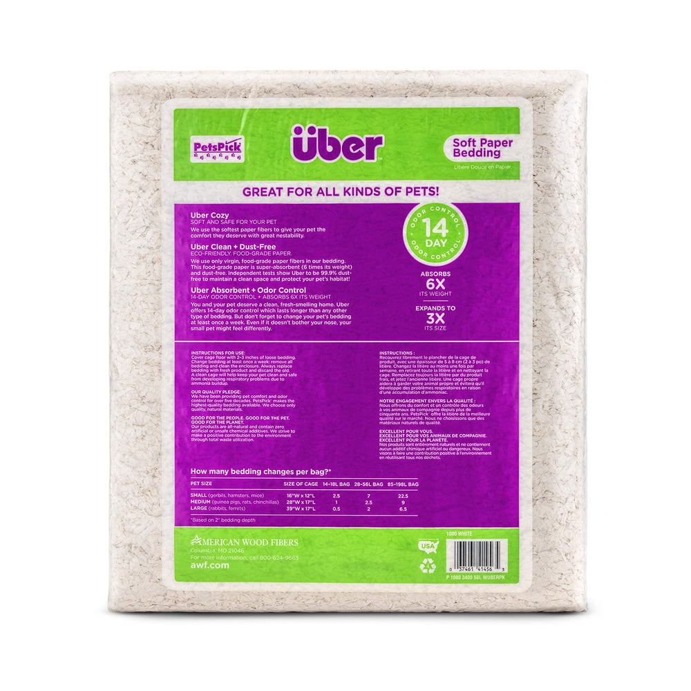 PETSPICK Uber Soft Paper Bedding in a small animal cage demonstrates comfortable nestable bedding.