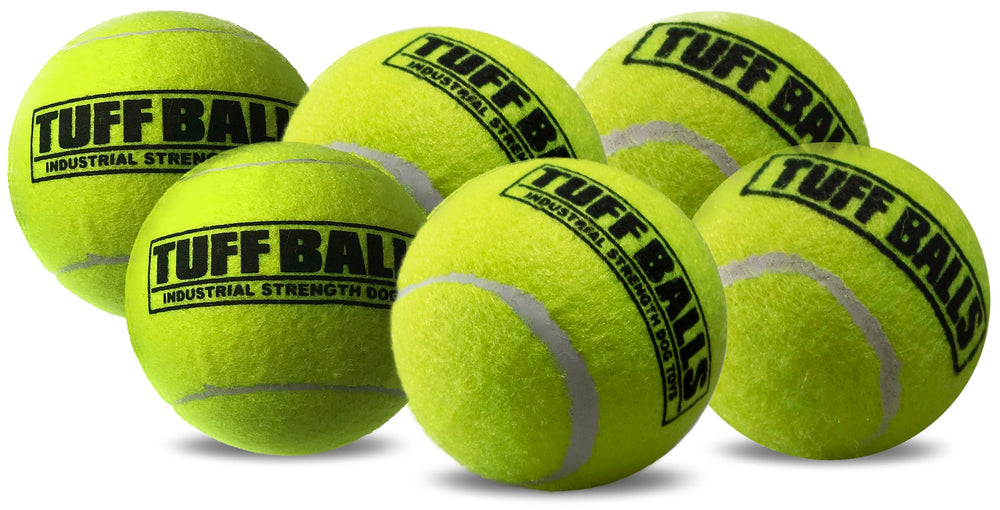 PetSport Yellow Tuff Ball pack of 6 in packaging for durable fetch play
