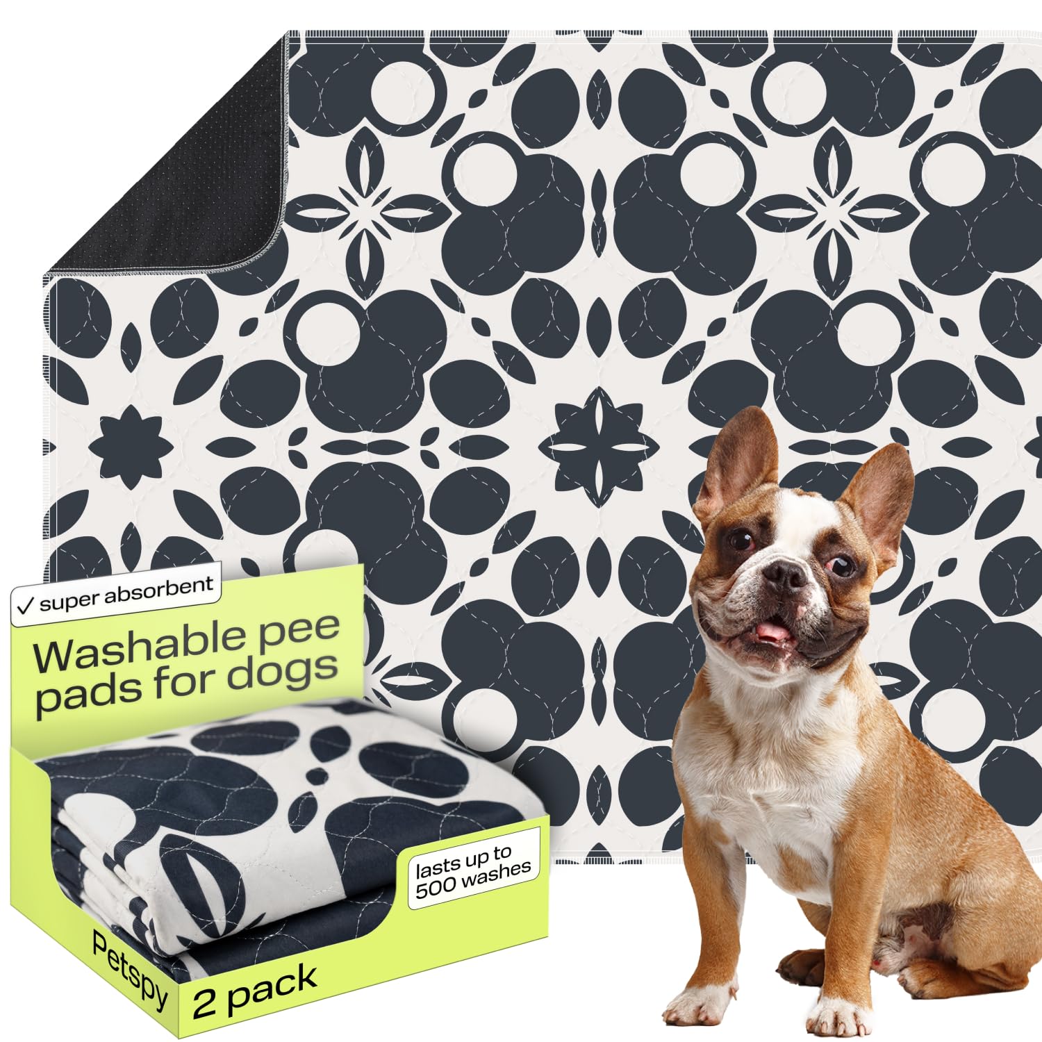 PetSpy Washable Pee Pad with Oriental pattern shows leakproof, reusable potty training for puppies.