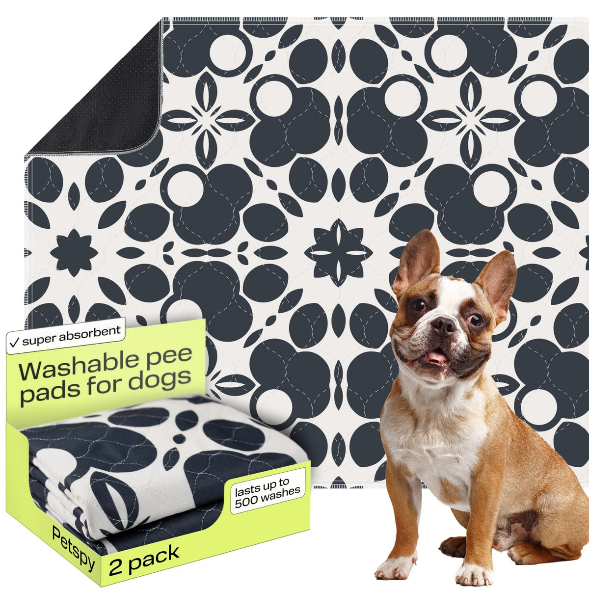 PetSpy Washable Pee Pad with Oriental pattern shows leakproof, reusable potty training for puppies.