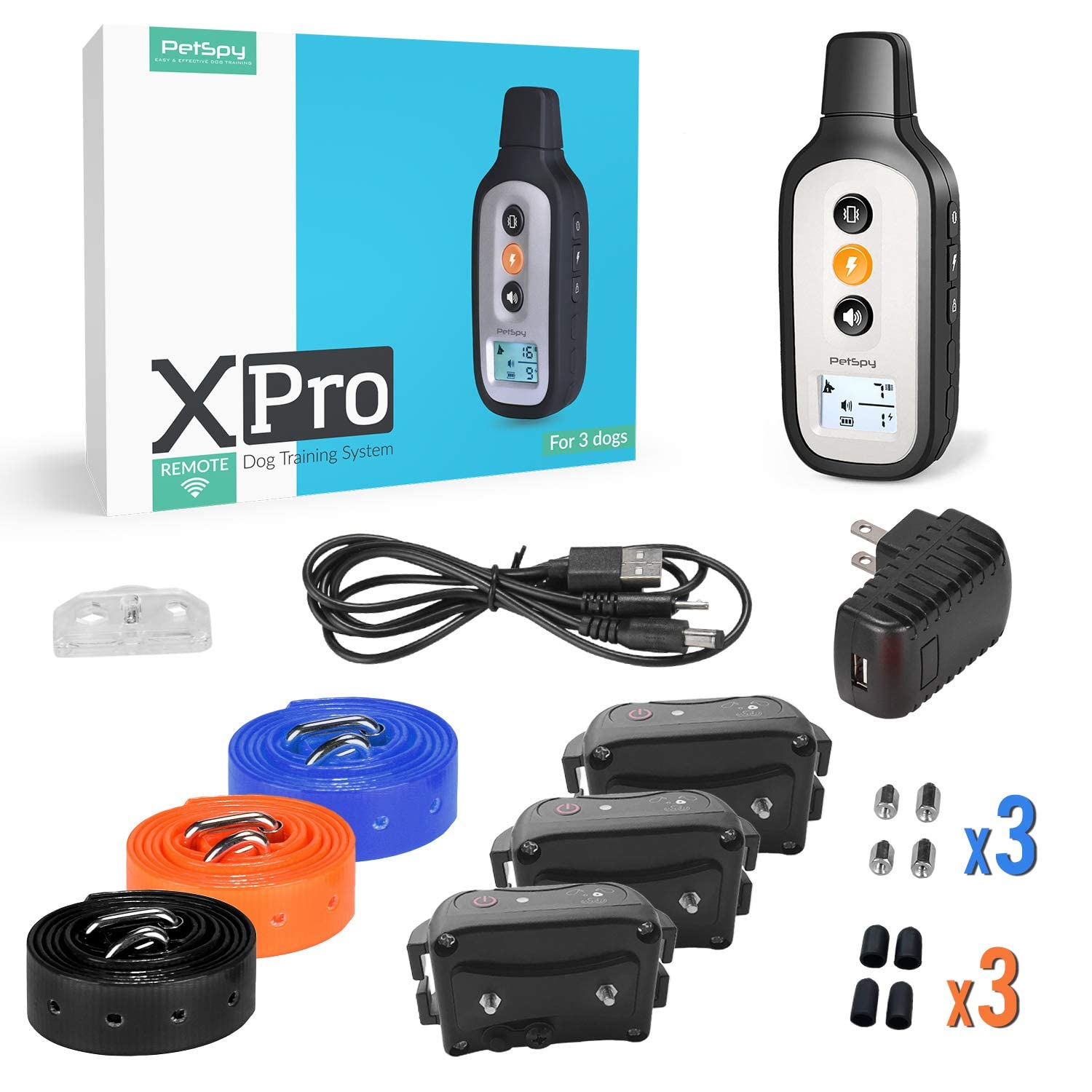 PetSpy XPro 3 remote trainer enables synchronized training for up to three dogs.