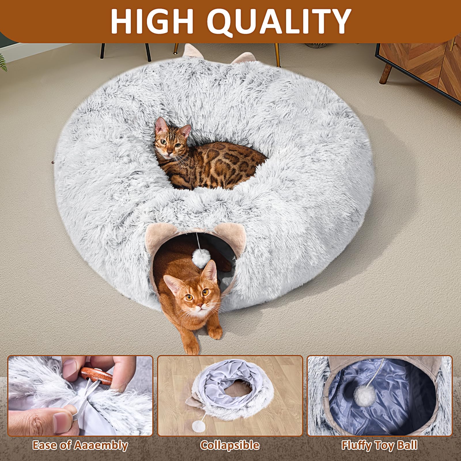 PETSTA Cat Tunnel grey around Christmas tree placement enhances holiday decor