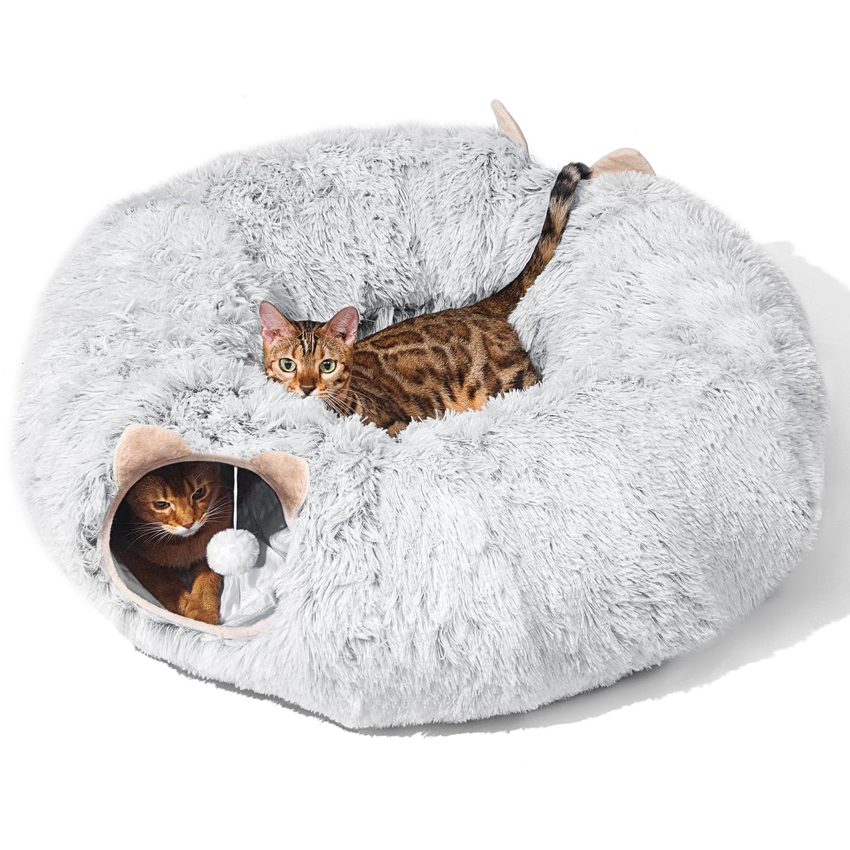 PETSTA Cat Tunnel grey front view shows cozy hideaway for indoor cats
