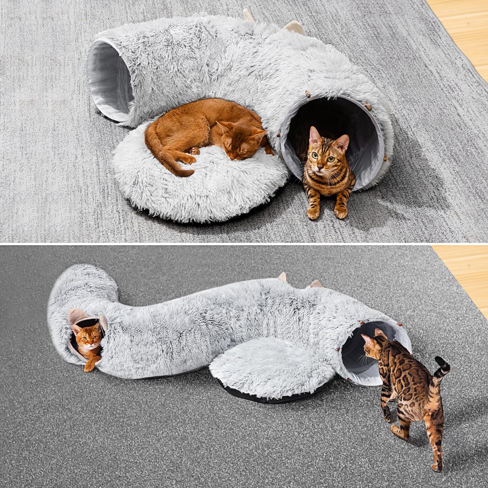 PETSTA Cat Tunnel grey interior closeup highlights plush comfort