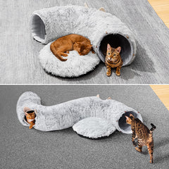 PETSTA Cat Tunnel grey interior closeup highlights plush comfort
