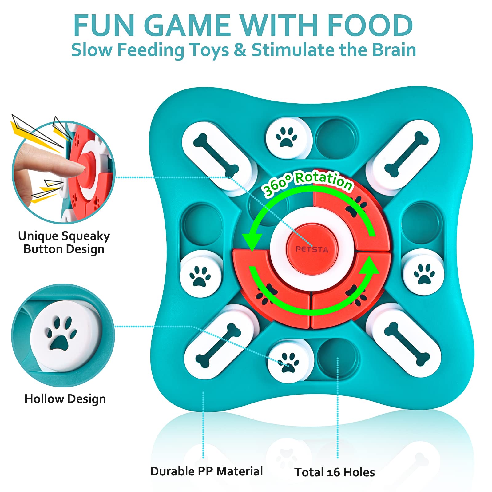 PETSTA enrichment toy close-up highlights durable non-toxic construction.