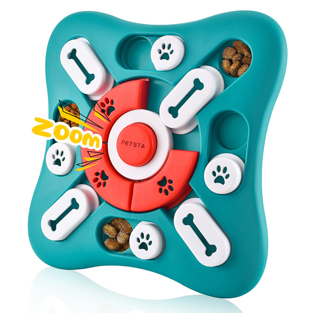 PETSTA dog puzzle toys hero image highlights mental stimulation and slow feeding with treat rewards.