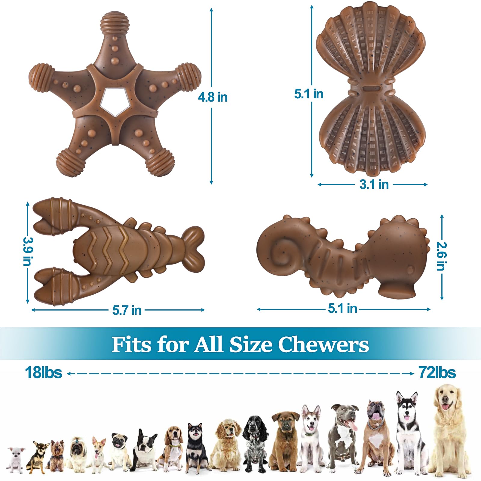 PETSTA Tough Dog Toy scallop design engaging marine motif promotes interactive play and bite resistance.