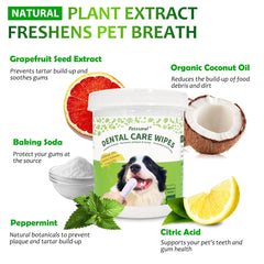 Petstoral dental care wipes plaque removal illustration indicating tartar care