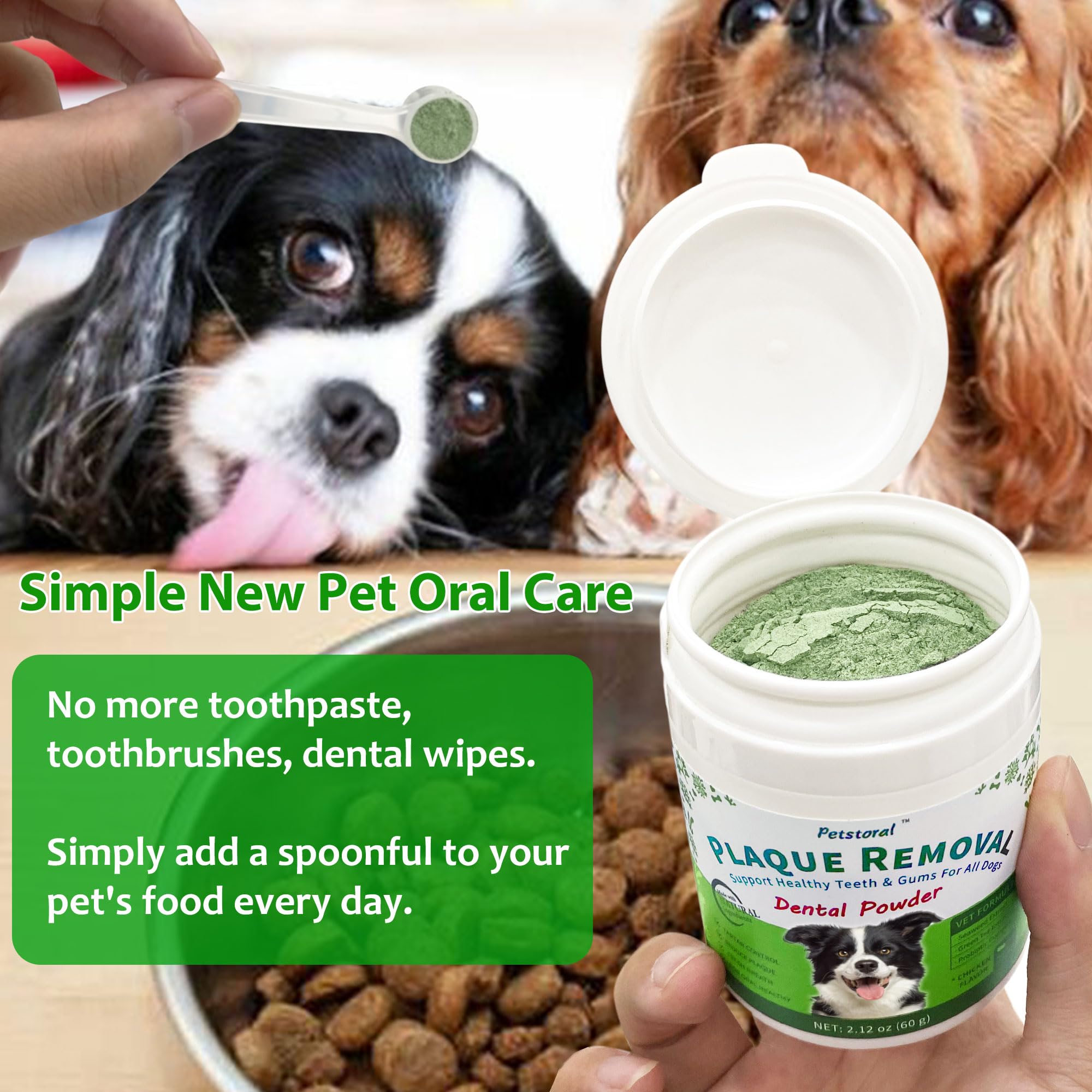 Petstoral dog breath freshness through natural formula and taste-friendly powder.