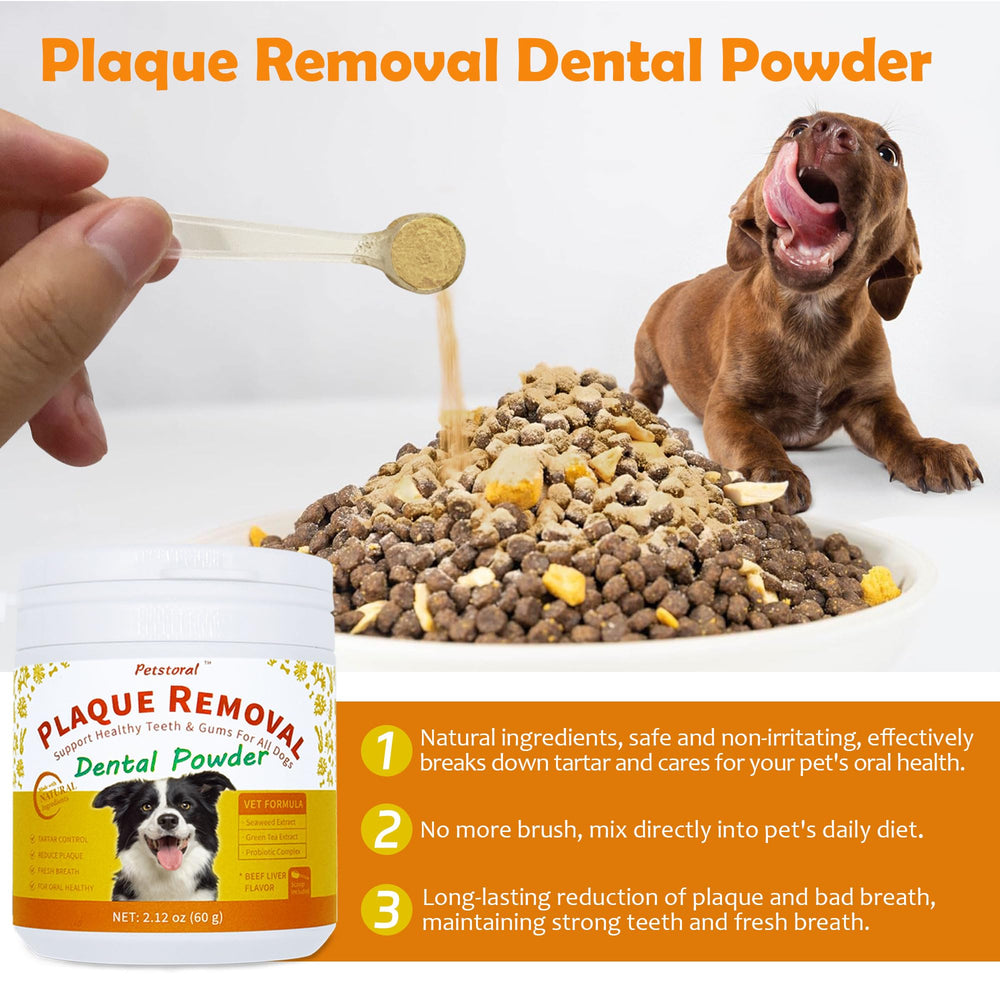 Petstoral probiotic seaweed formula supports healthy teeth and gums.