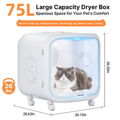 Petsuper 75L interior chamber highlights 16 bottom vents for 360-degree drying.
