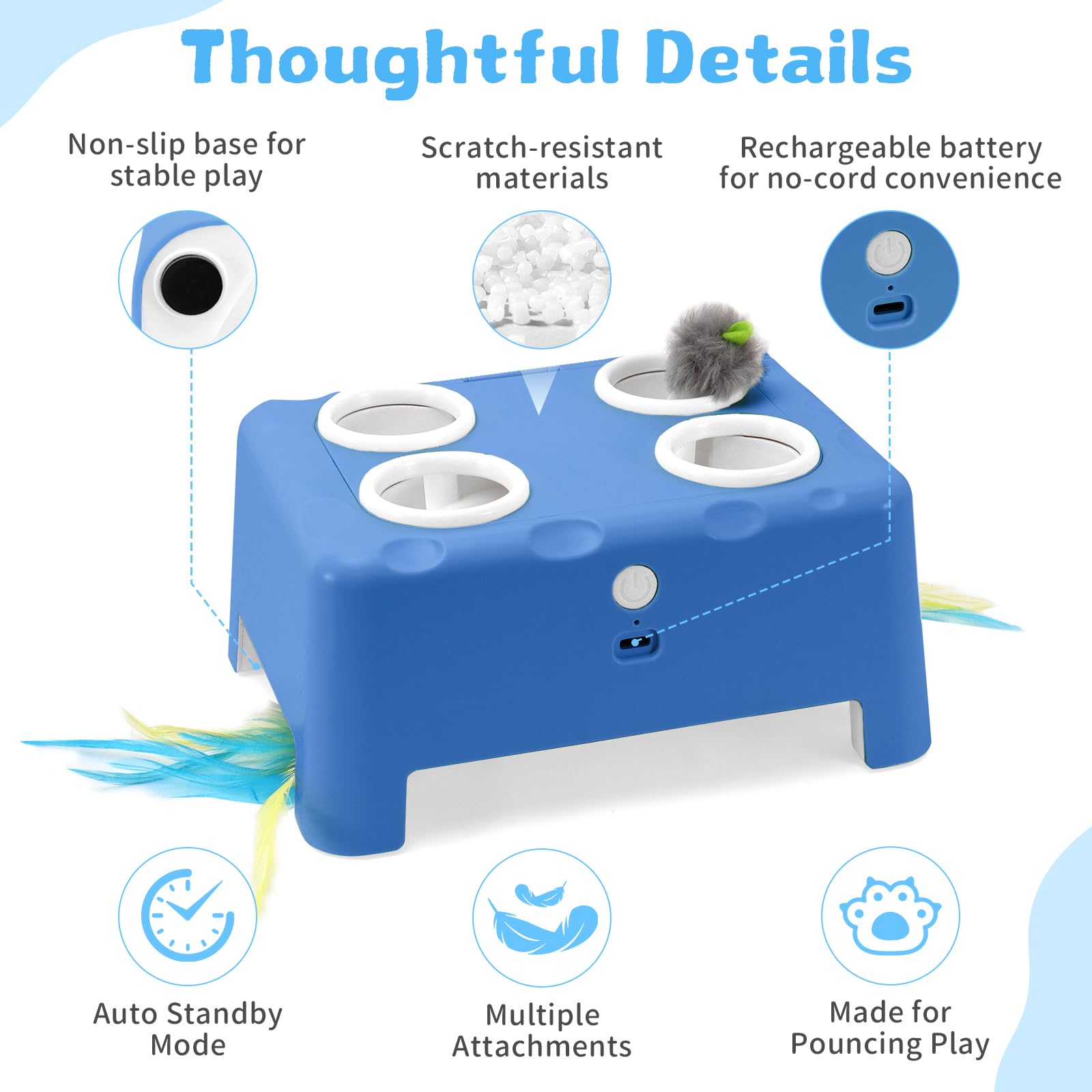PETSWEET six attachments blue close-up feathers and plush toys