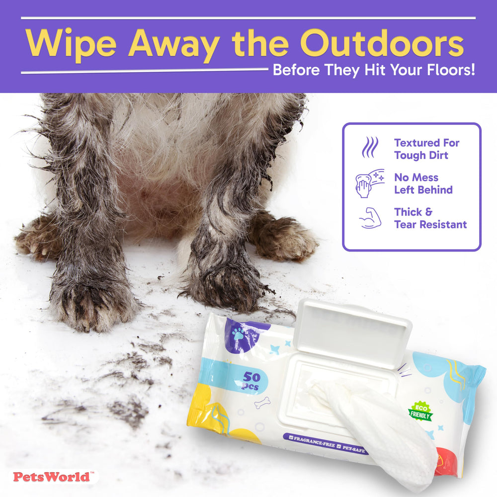 PETSWORLD wipes used for ears, fragrance-free cleansing.