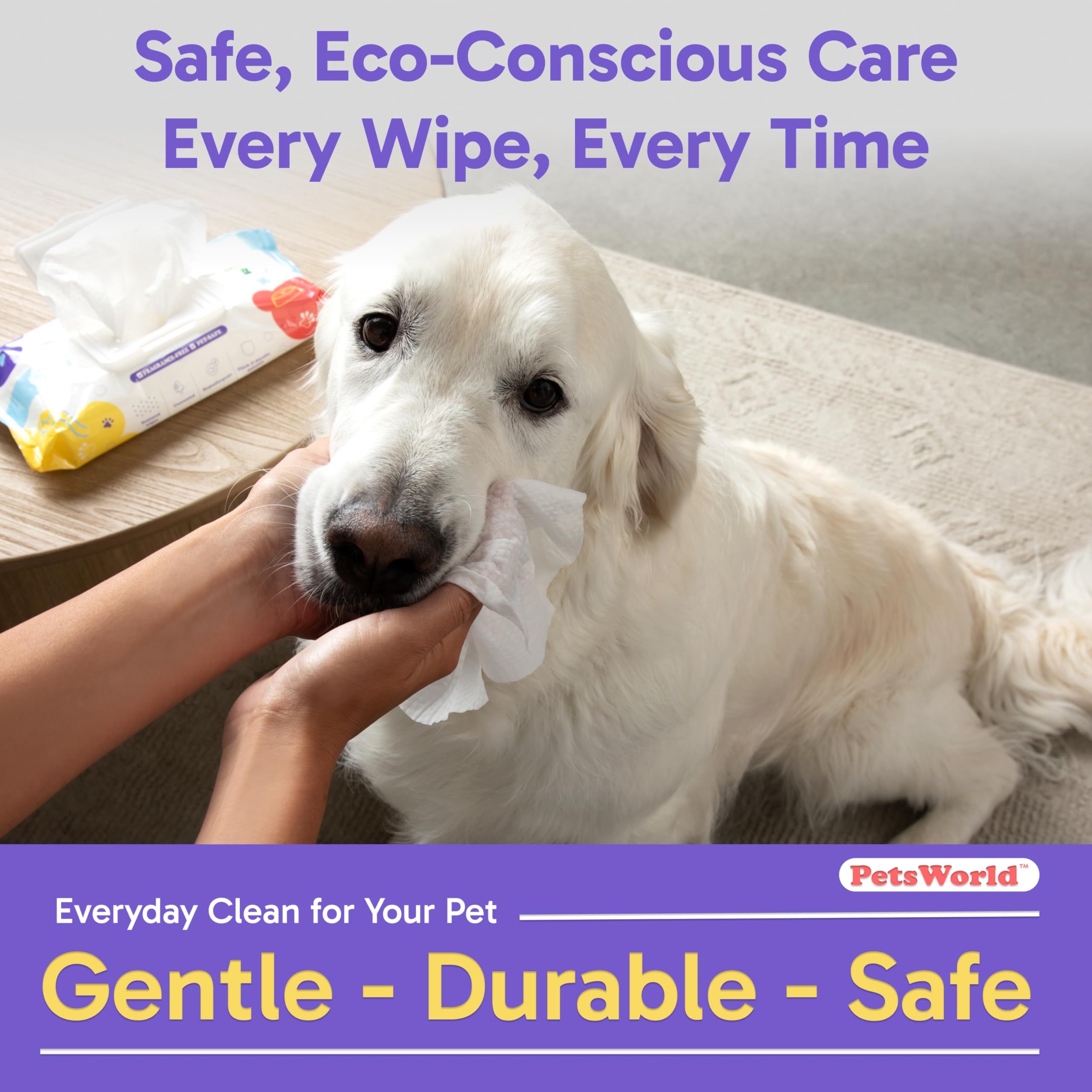 PETSWORLD textured wipe close-up showing durable fibers for tough messes.