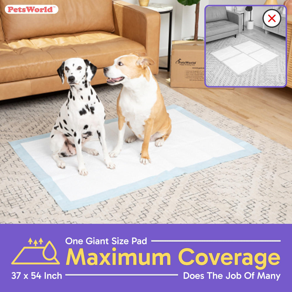 PETSWORLD potty pad tear-resistant backing keeps floors protected during quick accidents.