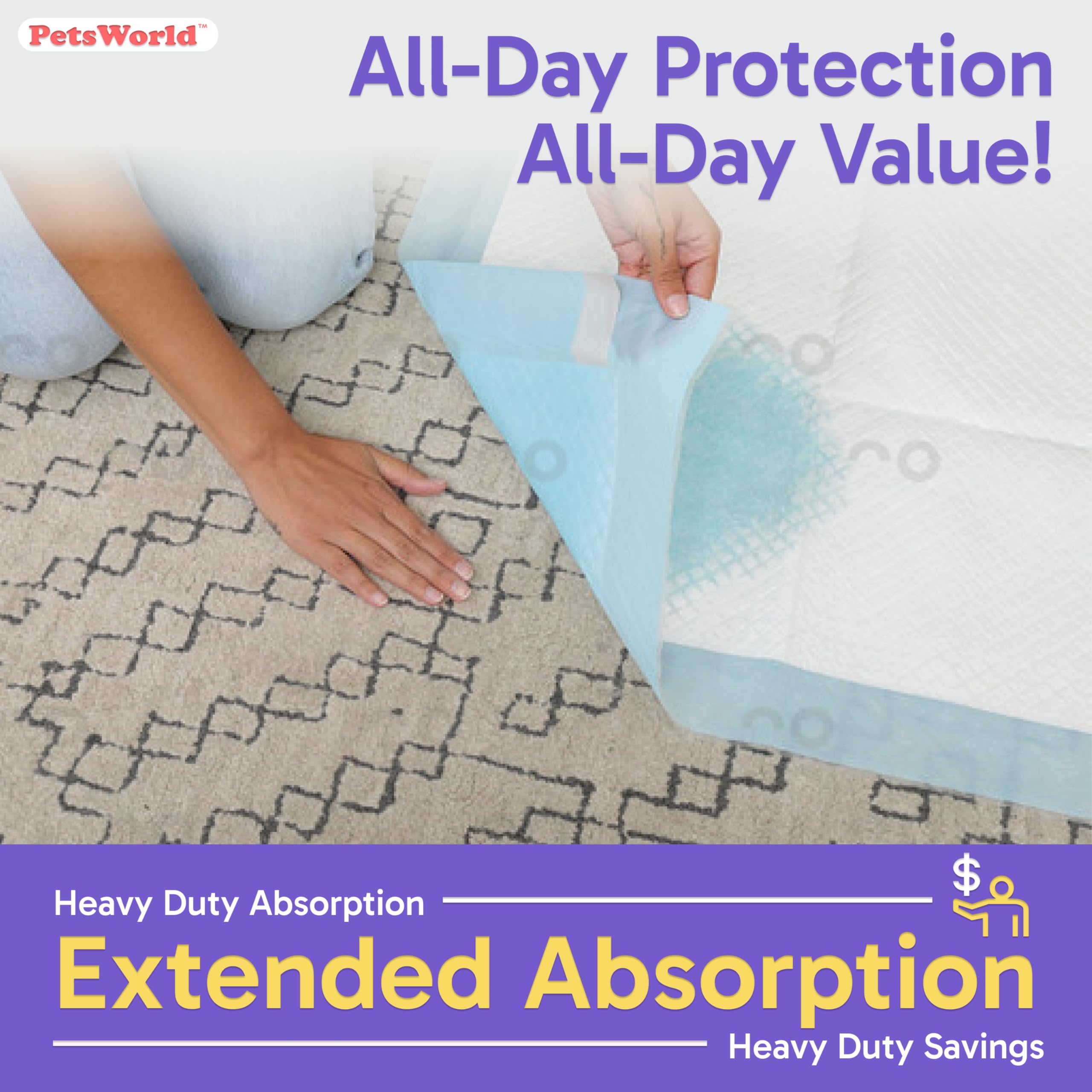 PETSWORLD xl-large-breed potty pad quilted top absorbs efficiently.
