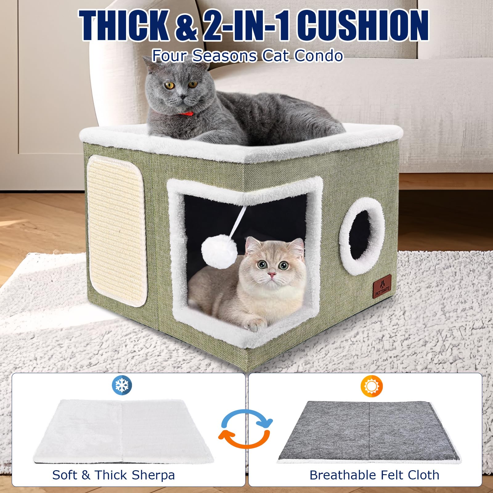 PETTDATE cat bed easy-assembly in minutes for quick setup anywhere.