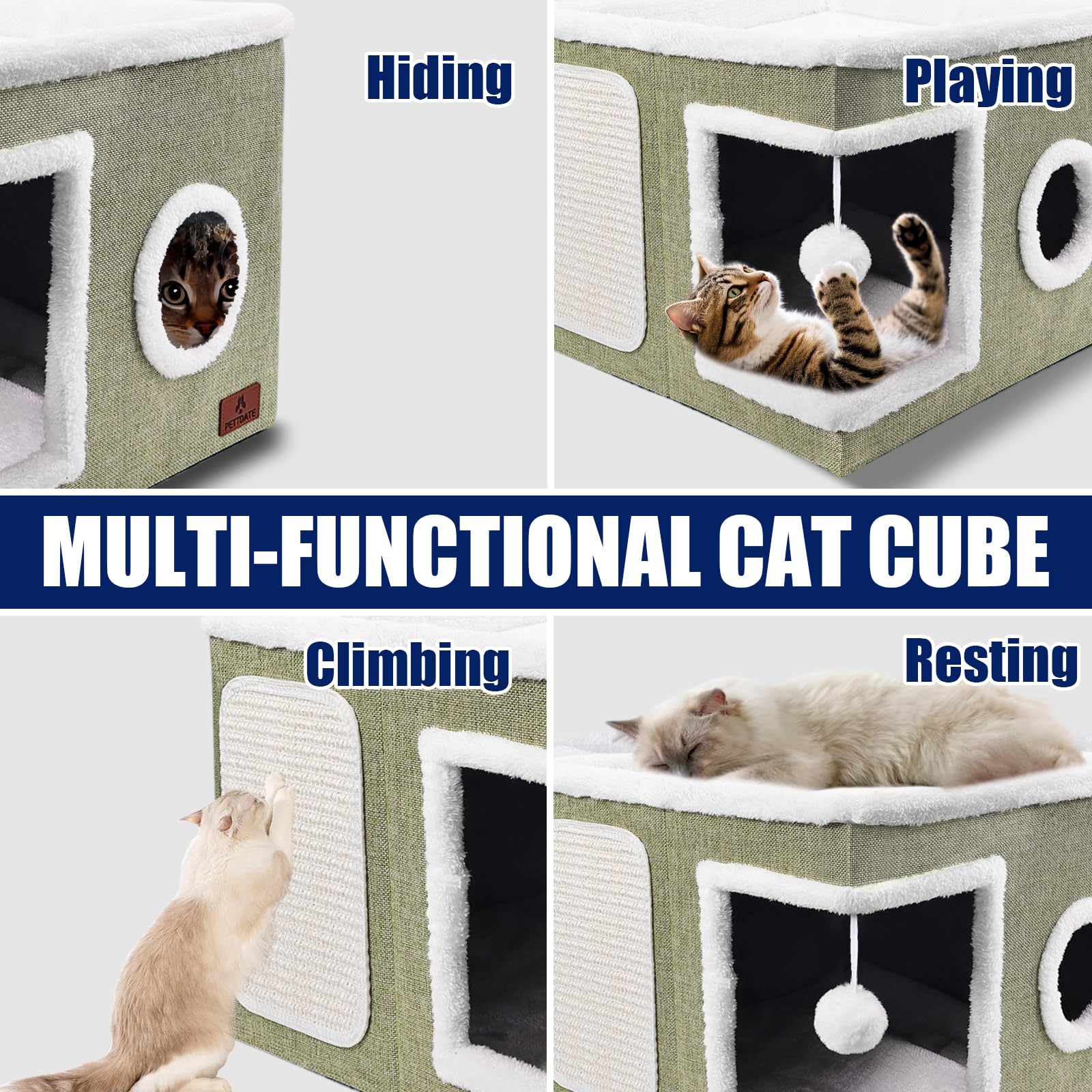 PETTDATE cat bed green color image emphasizes stylish, space-saving pet furniture.