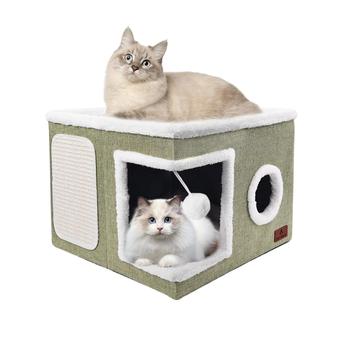 PETTDATE cat bed open-top view showcases dual lounging space for indoor cats.