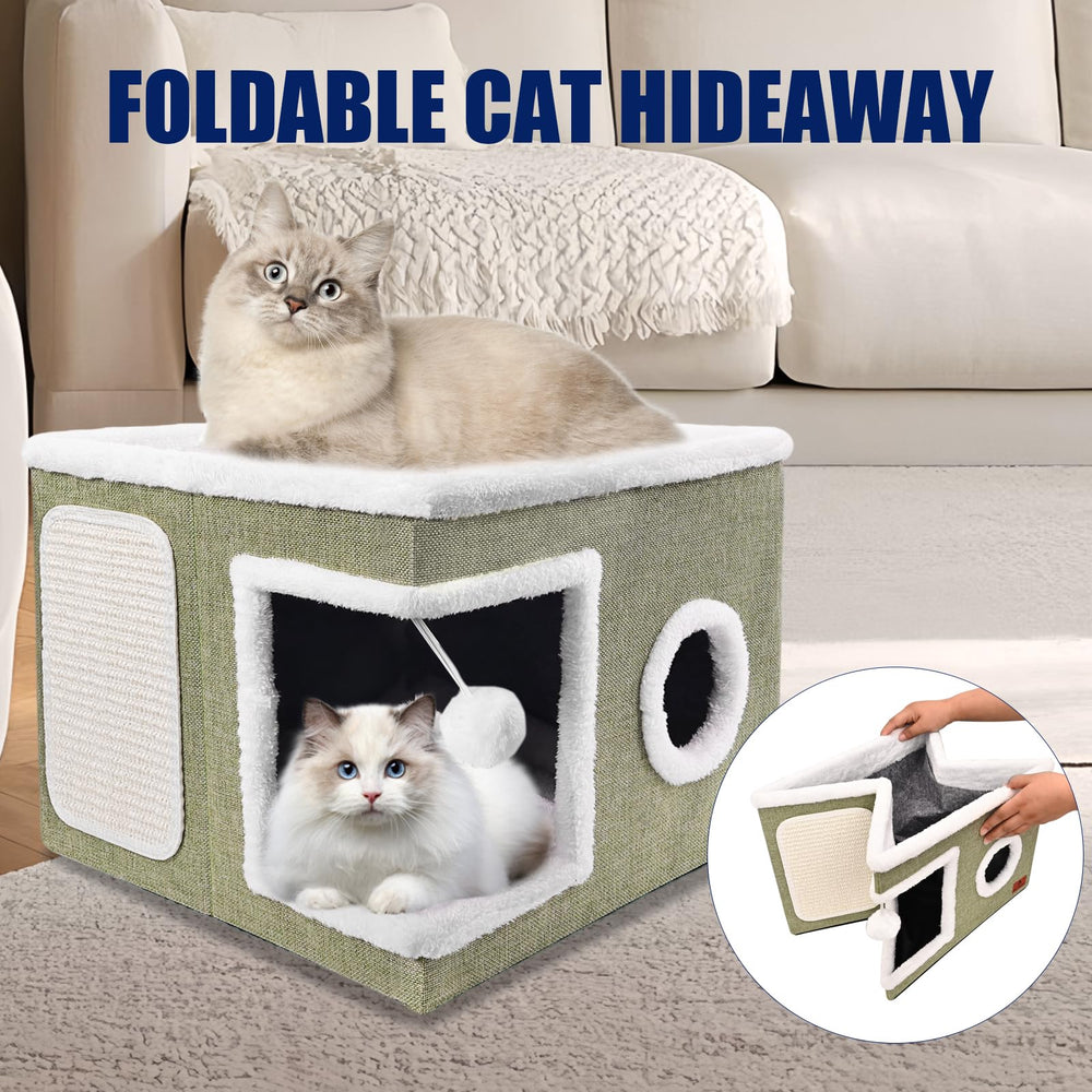 PETTDATE cat bed spacious hideaway demonstrates roomy condo for cats up to 30 lbs.