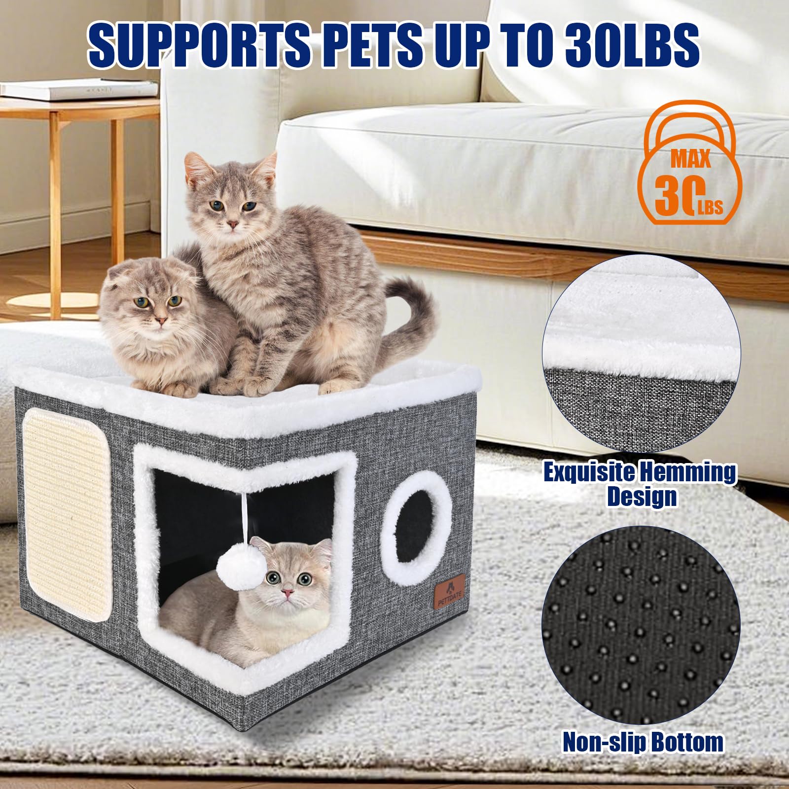 PETTDATE scratch pad on the side protects furniture while cats scratch.