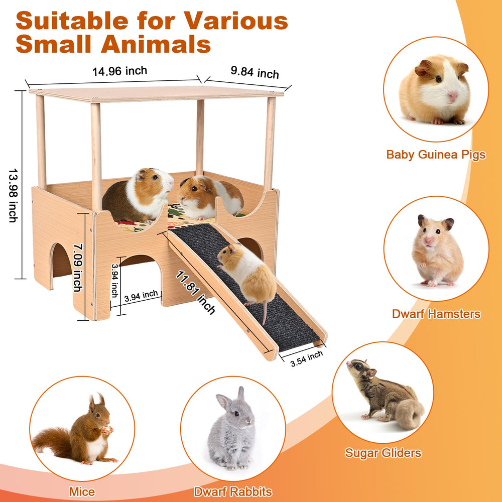 PETTDATE two-story guinea pig castle side angle highlighting spacious play area