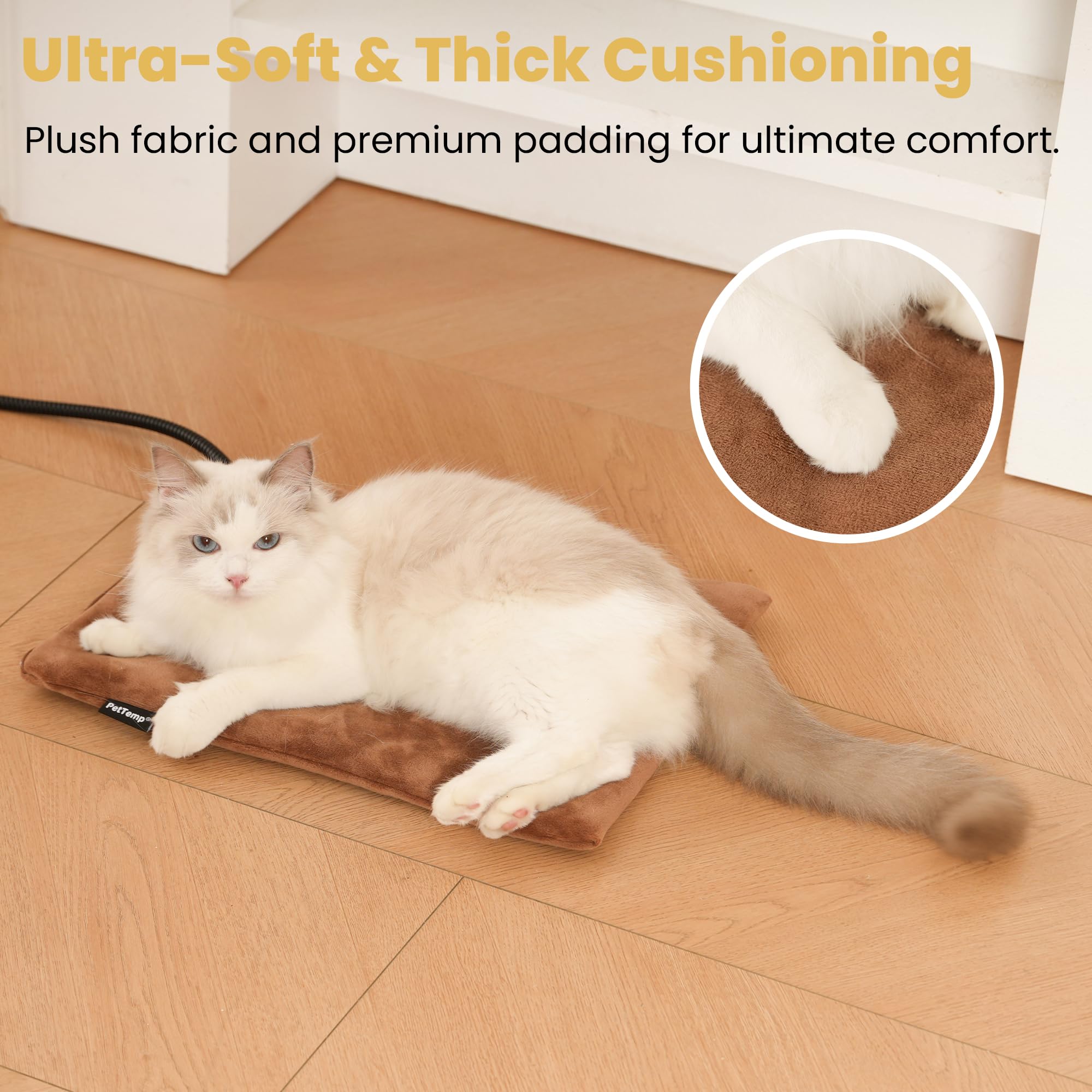 PetTemp heated pet pad sizes visual displays S, M, L options