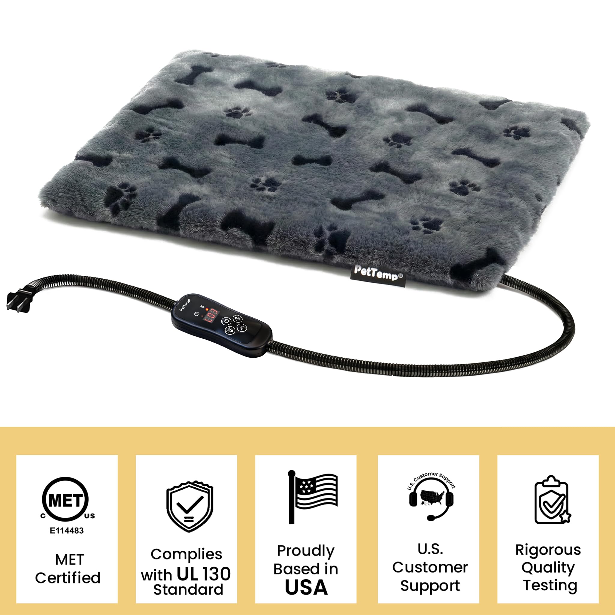 PetTemp heating pad with 5 heat levels for customized warmth