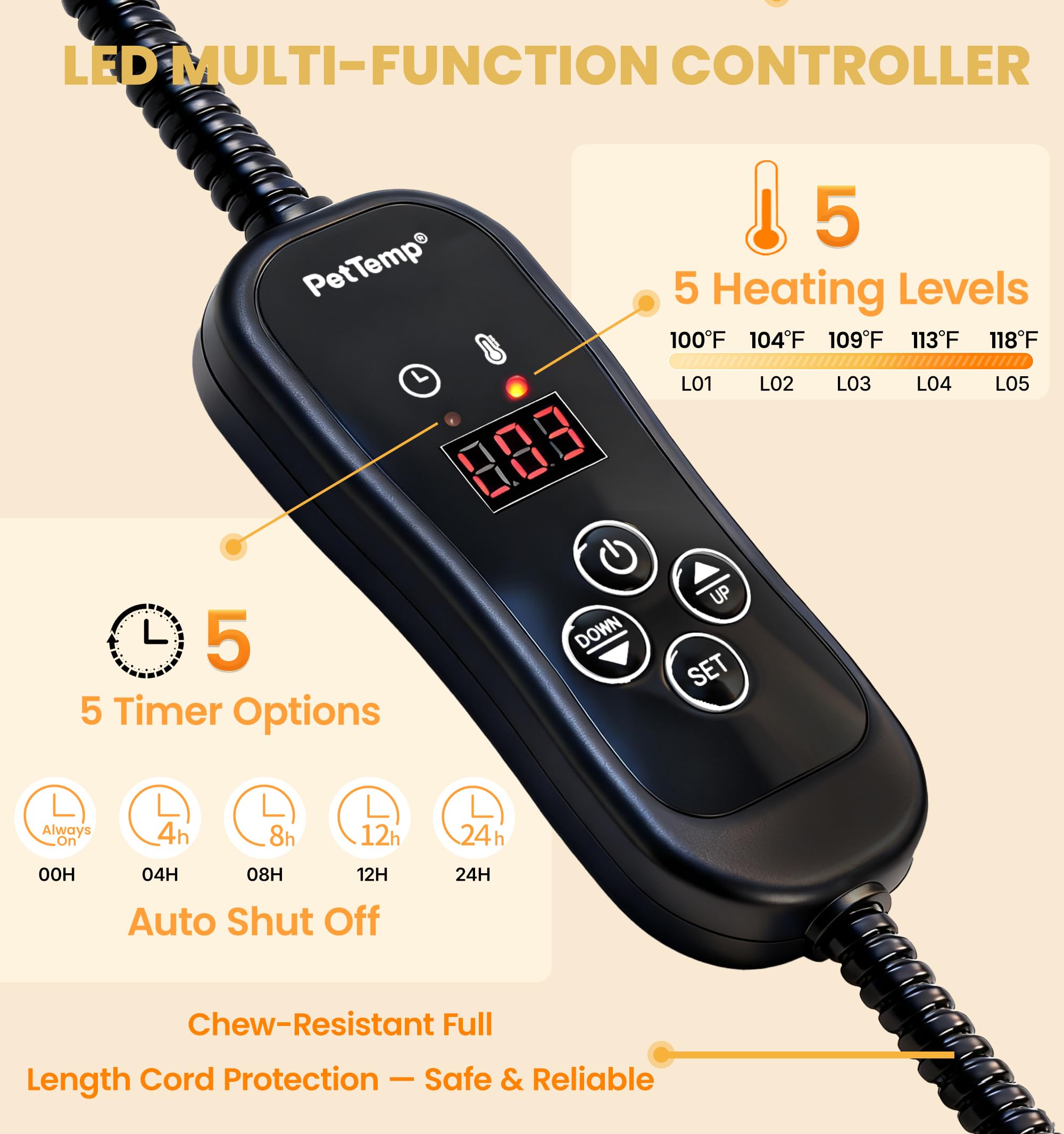 PetTemp soft paw-print cover on the pad for plush pet comfort