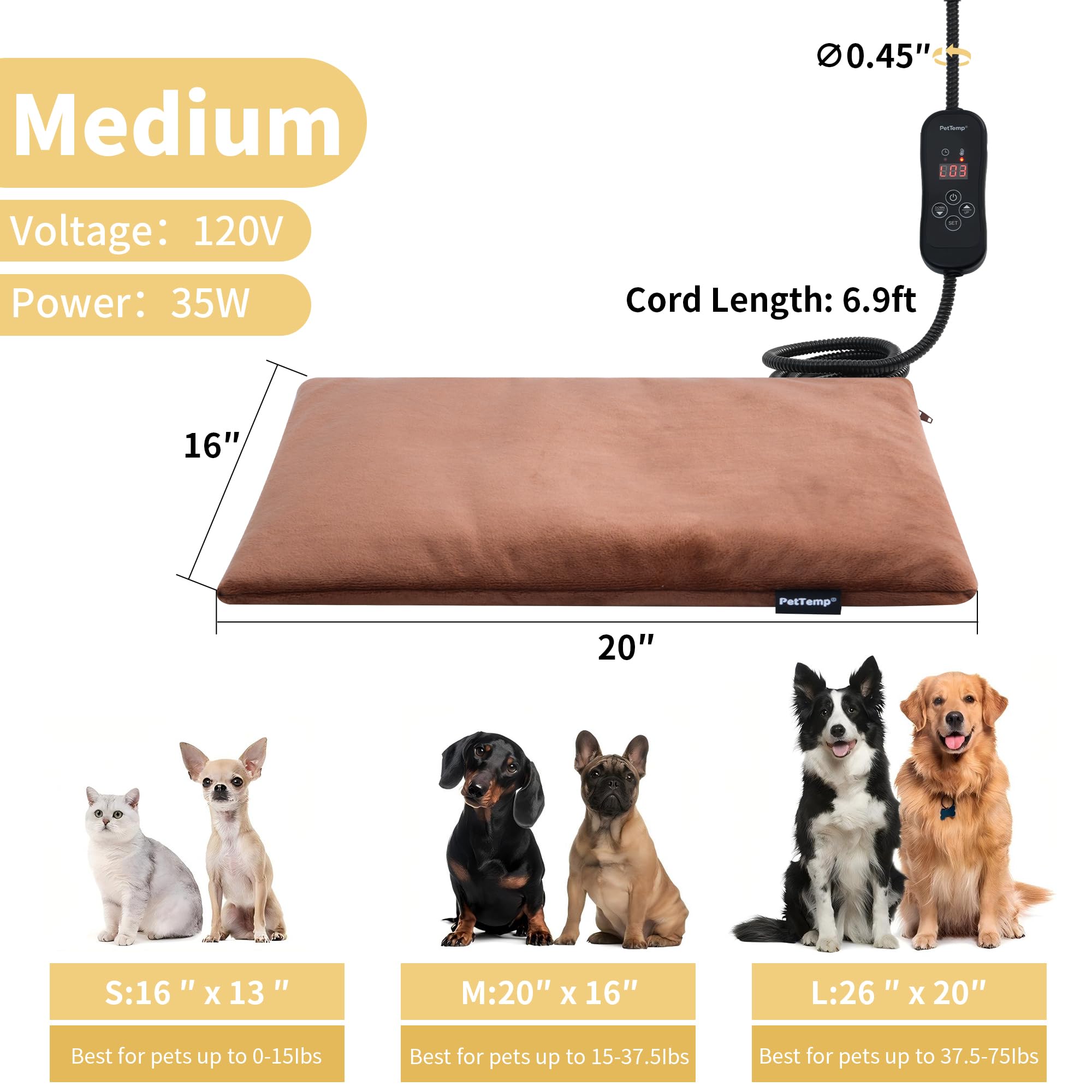 PetTemp heating pad wide 20x16 inch size fits standard beds