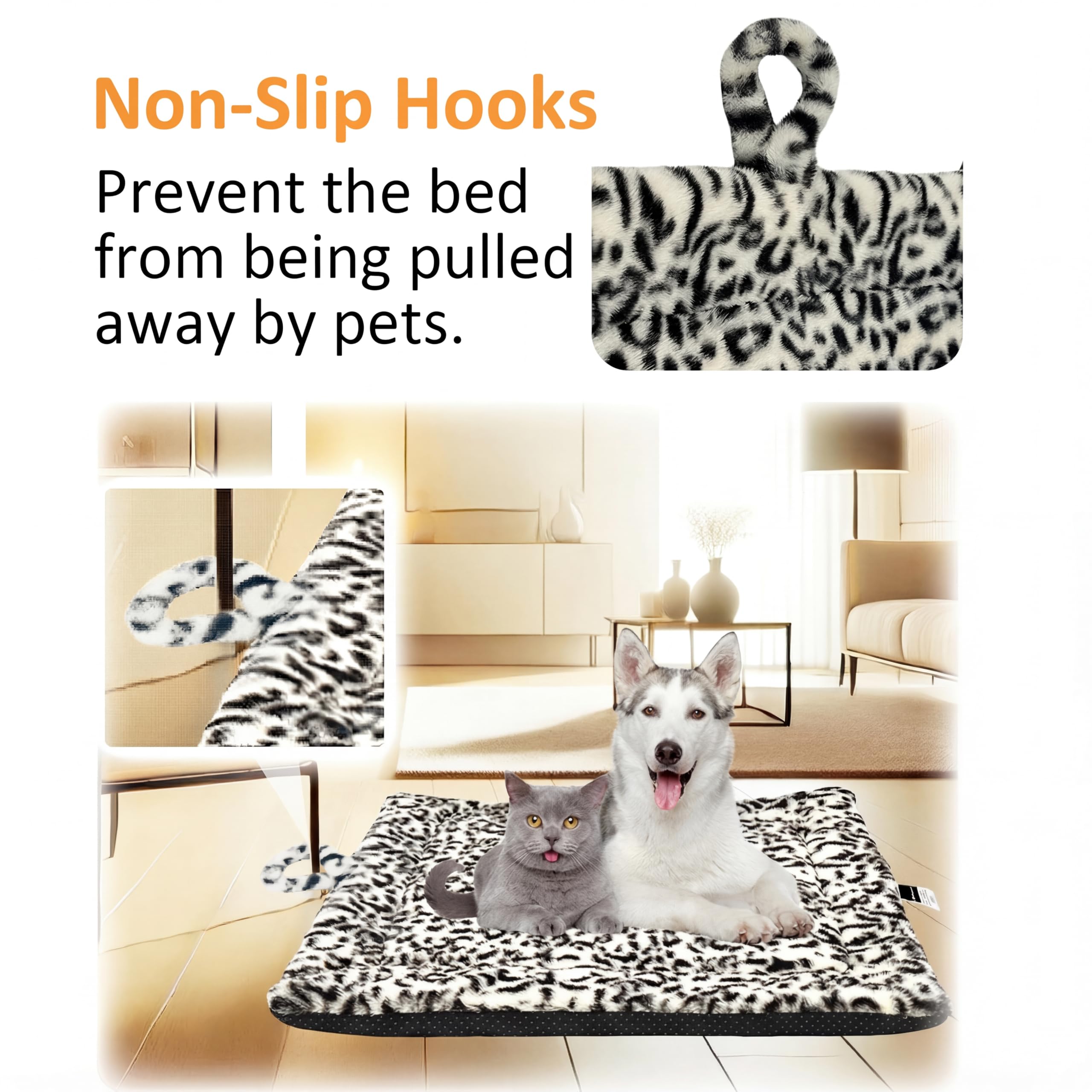 PetTemp non-slip hook attachment keeps the pad in place on floors and crates.
