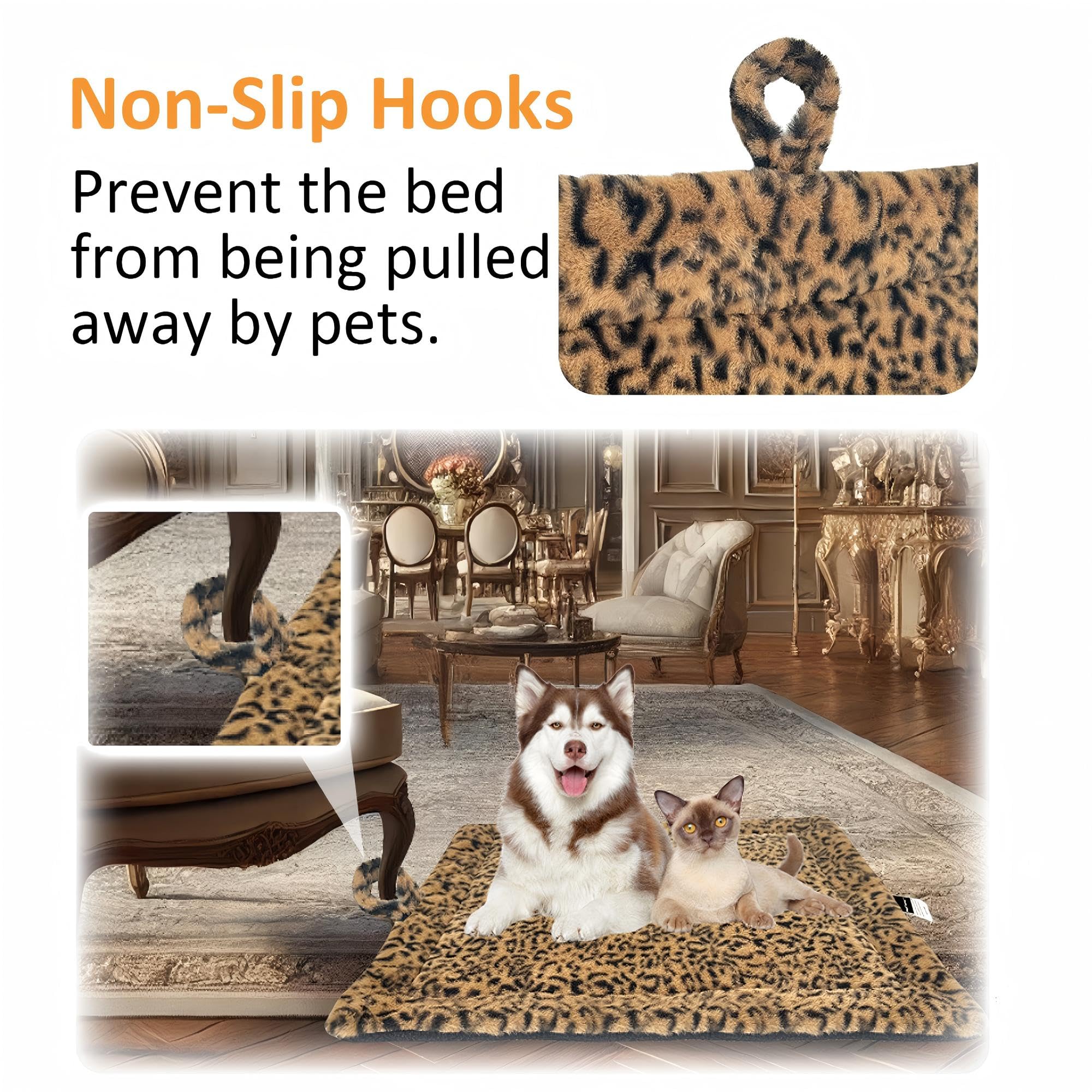 PetTemp self-warming pad on floor with non-slip hook keeps it in place
