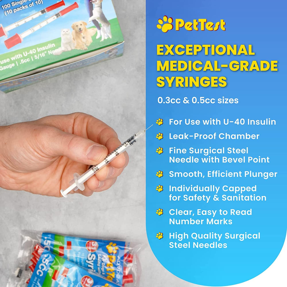 Advocate PetTest U-40 syringe with readable markings for accurate dosing
