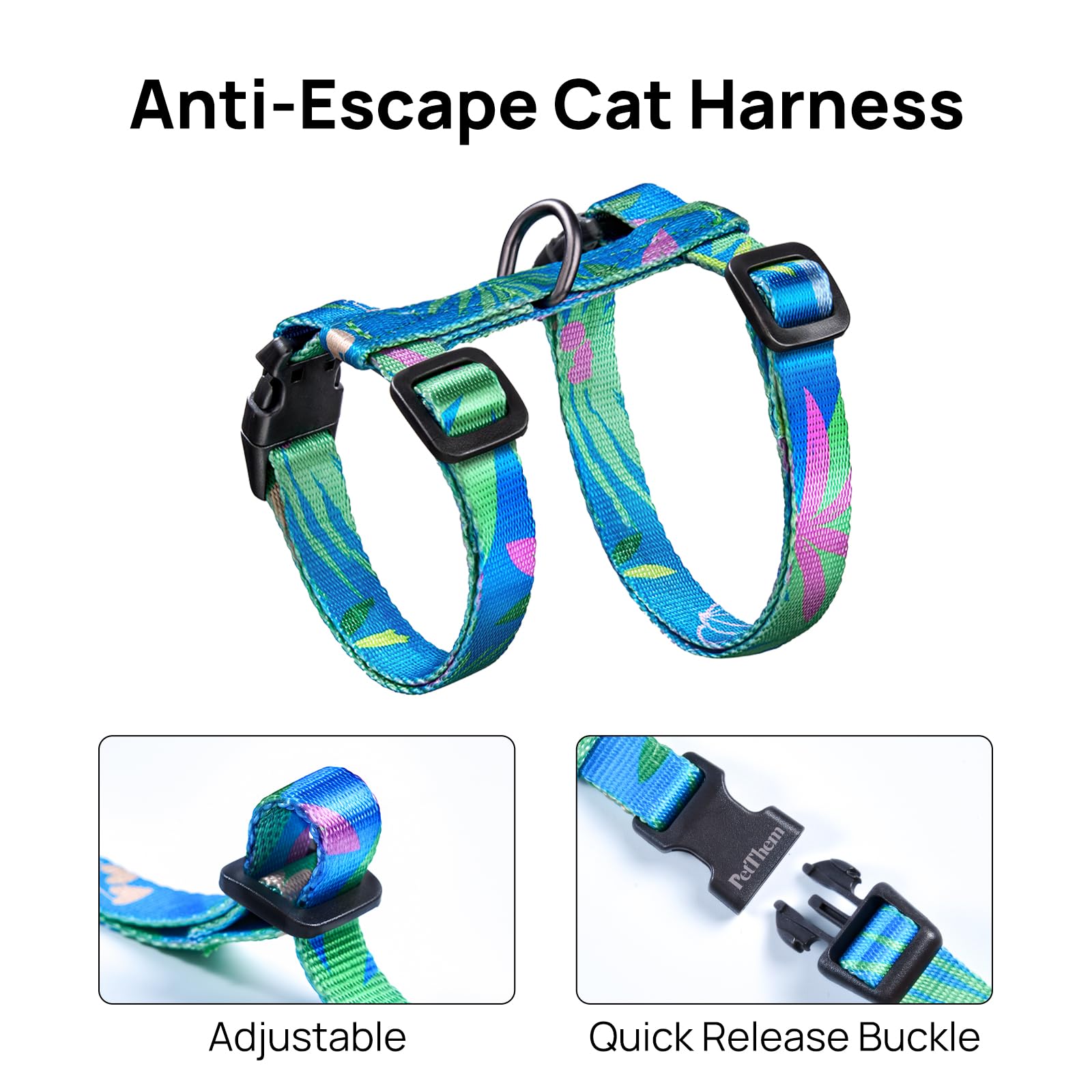 PetThem harness with ABS quick-release buckle enabling easy on/off during walks.