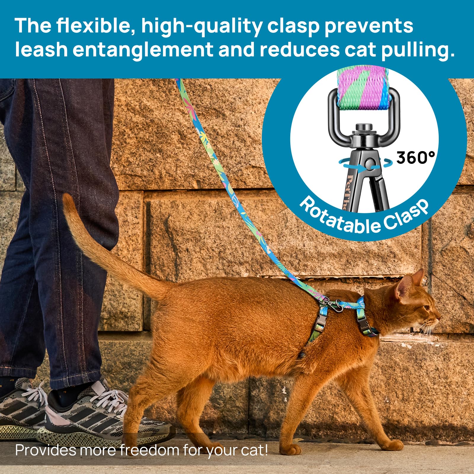 PetThem soft breathable material harness resting comfortably on a cat.