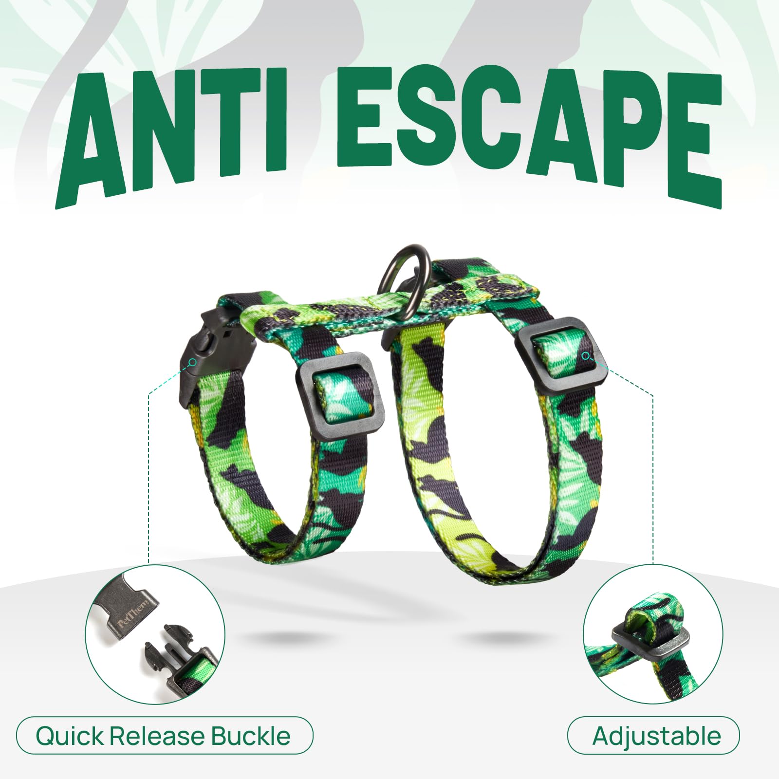PetThem stainless steel D-rings secure leash attachment for safe walks.