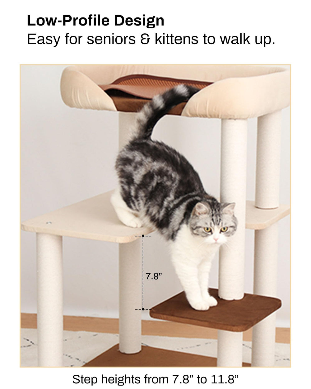 PETTIFUL cat tree featuring cotton scratching posts for safe scratching